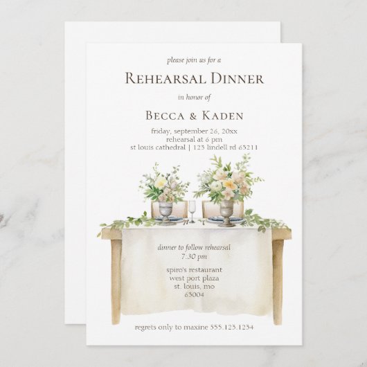 Invitation Dîner Table de répétition Dîner (Devant / Derrière)