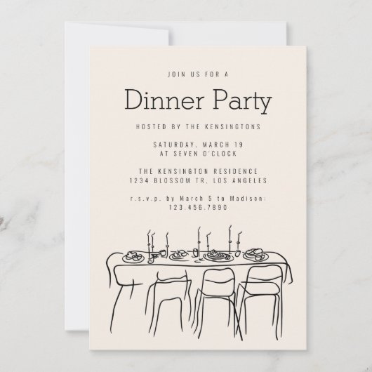 Invitation Dîner Table Party Moderne Simple Line Dessin (Devant)