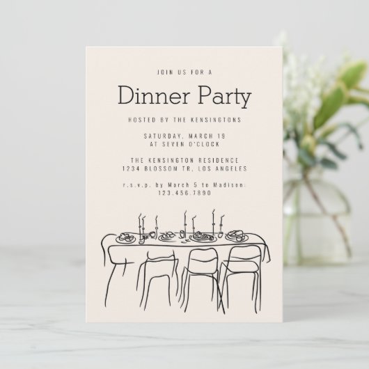 Invitation Dîner Table Party Moderne Simple Line Dessin (Debout devant)