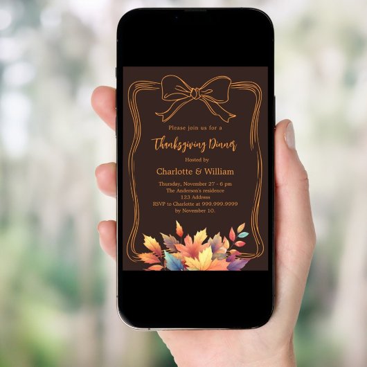 Invitation Dîner Thankesgiving arc-bister feuilles d'automne