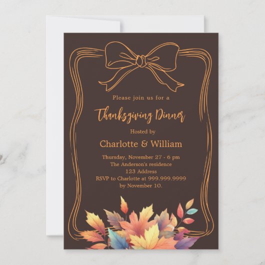 Invitation Dîner Thankesgiving arc-bister feuilles d'automne (Devant)
