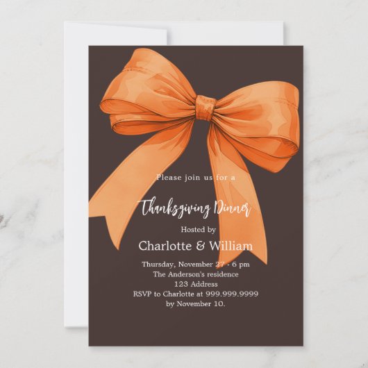 Invitation Dîner Thankgiving orange arc-brun (Devant)
