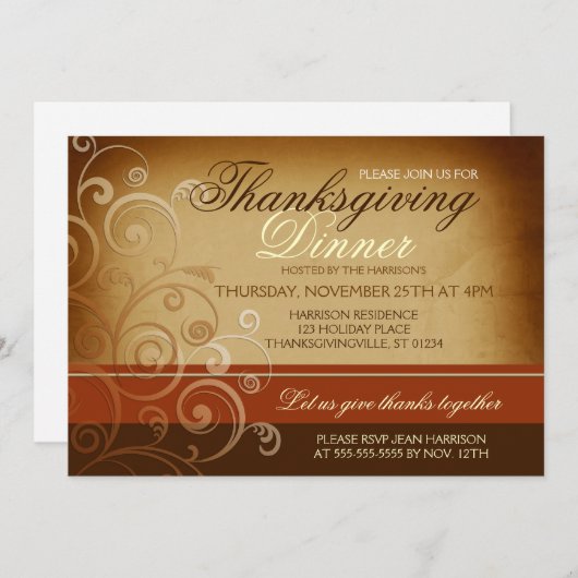 Invitation Dîner Thanksgiving (Devant / Derrière)