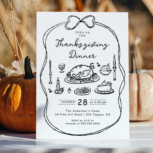 Invitation Dîner Thanksgiving à la main