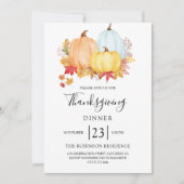 Invitation Dîner Thanksgiving Aquarelle Citrouille moderne (Devant)
