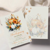Invitation Dîner Thanksgiving Aquarelle Citrouilles floraux