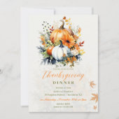 Invitation Dîner Thanksgiving Aquarelle Citrouilles floraux (Devant)