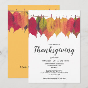 Invitation Dîner Thanksgiving Autumn Leves Vintage Lights