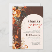 Invitation Dîner Thanksgiving brun fleuri (Devant)