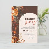 Invitation Dîner Thanksgiving brun fleuri (Debout devant)