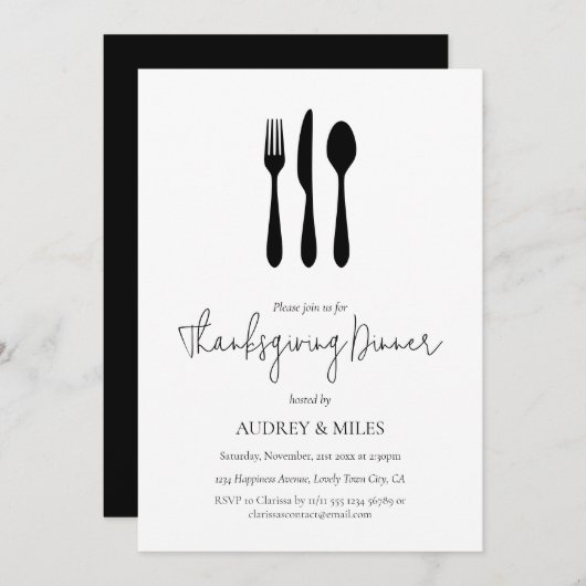 Invitation Dîner Thanksgiving Chic Moderne (Devant / Derrière)