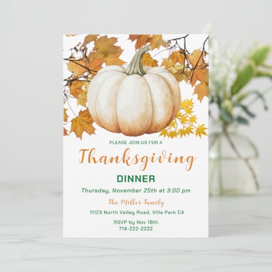 Invitation Dîner Thanksgiving Citrouille d'automne (Debout devant)
