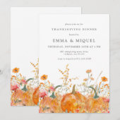Invitation Dîner Thanksgiving Citrouille Fleur sauvage modern (Devant / Derrière)