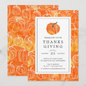 Invitation Dîner Thanksgiving | Citrouilles aquarelles (Devant / Derrière)