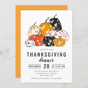 Invitation Dîner Thanksgiving Citrouilles floraux modernes
