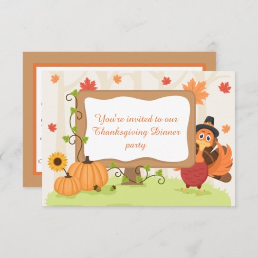 Invitation Dîner Thanksgiving dinde dinde ajouter des informa (Devant / Derrière)