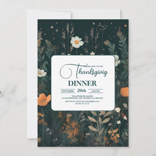 Invitation Dîner Thanksgiving Floral (Devant)