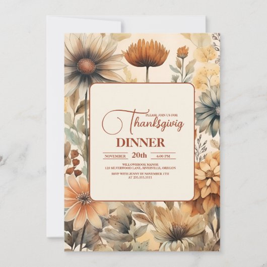 Invitation Dîner Thanksgiving Floral (Devant)