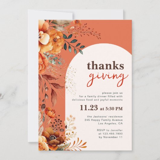 Invitation Dîner Thanksgiving floral (Devant)