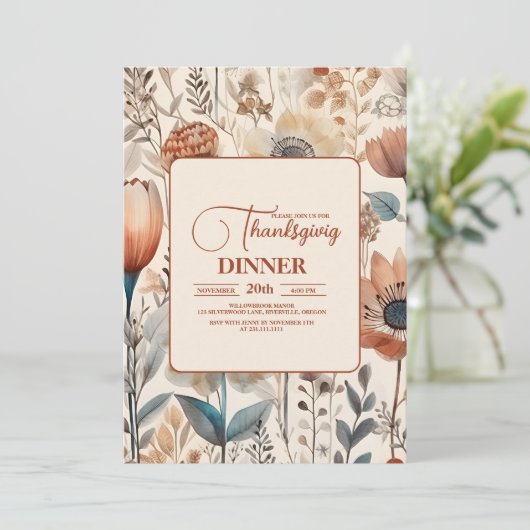 Invitation Dîner Thanksgiving Floral (Debout devant)