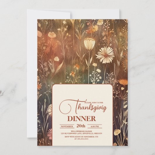 Invitation Dîner Thanksgiving Floral (Devant)