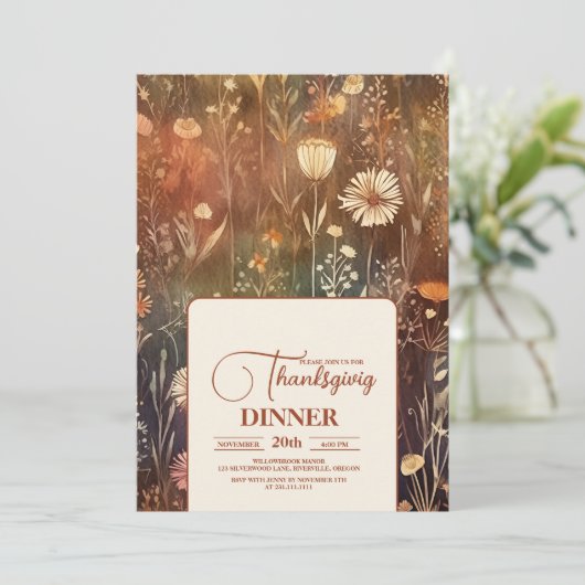 Invitation Dîner Thanksgiving Floral (Debout devant)