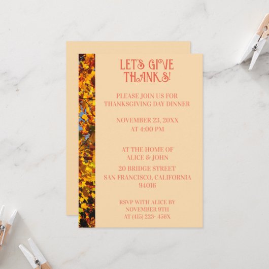 Invitation Dîner Thanksgiving Light Peach Fête d'automne (Devant/Arrière en situation)