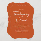Invitation Dîner Thanksgiving moderne Burange Orange Script (Devant / Derrière)