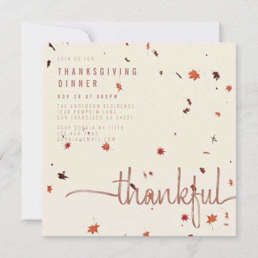 Invitation Dîner Thanksgiving moderne Feuille Script (Devant)