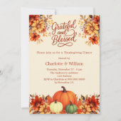 Invitation Dîner Thanksgiving orange fleurs citrouilles (Devant)