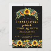 Invitation Dîner Thanksgiving Potluck Aquarelle Sunflowers (Devant)