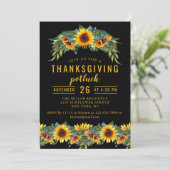 Invitation Dîner Thanksgiving Potluck Aquarelle Sunflowers (Debout devant)