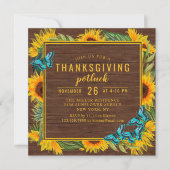 Invitation Dîner Thanksgiving Potluck Aquarelle Sunflowers (Devant)