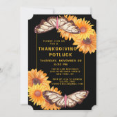 Invitation Dîner Thanksgiving Potluck Tournesols Papillons (Devant)