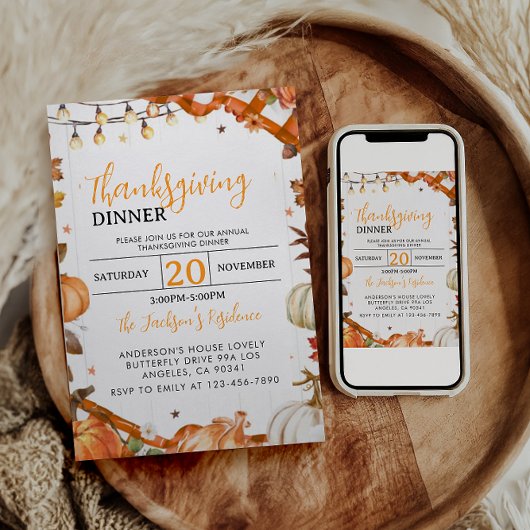 Invitation Dîner Thanksgiving |Rassemblement de la famille de