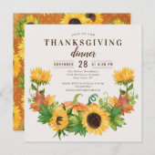 Invitation Dîner Thanksgiving Russe Citrouille Tournesol (Devant / Derrière)