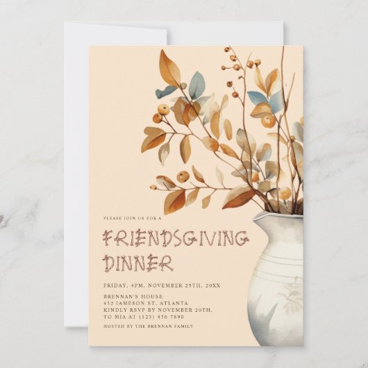 Invitation Dîner Thanksgiving Rustique Automne Amical (Devant)