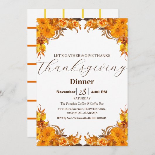 Invitation Dîner Thanksgiving Simple Elegant Automne Automne (Devant / Derrière)