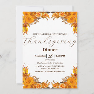 Invitation Dîner Thanksgiving Simple Elegant Automne Automne