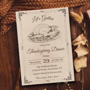 Invitation Dîner Thanksgiving Turquie Russe Chute Vintage