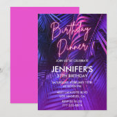 Invitation Dîner Tropical Néon Rose 37e anniversaire (Devant / Derrière)