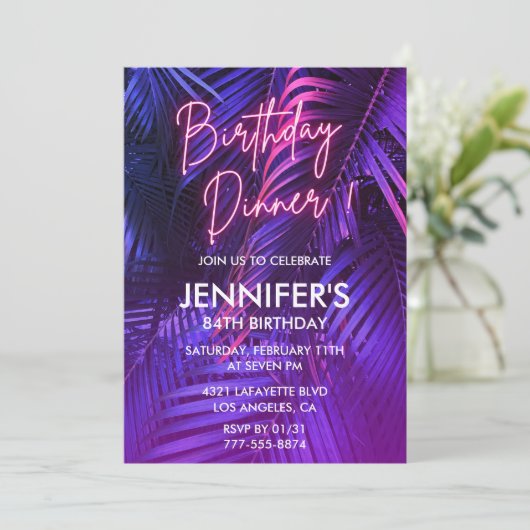 Invitation Dîner tropical rose néon 84e anniversaire (Debout devant)