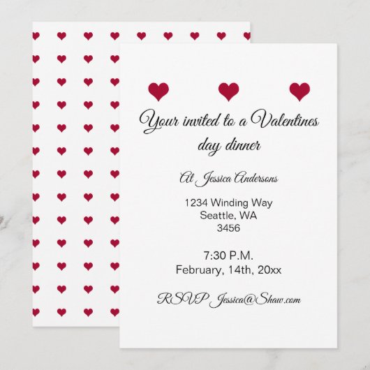 Invitation Dîner valentin au coeur rouge (Devant / Derrière)