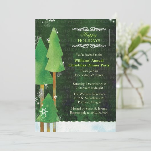 Invitation Dîner vert de Noël d'arbres grands d'hiver (Debout devant)