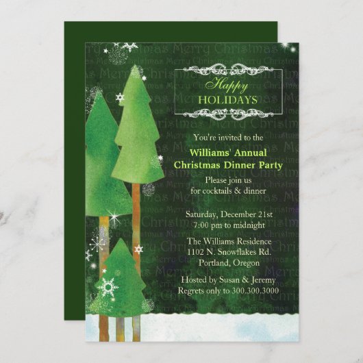 Invitation Dîner vert de Noël d'arbres grands d'hiver (Devant / Derrière)