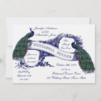 Invitation Dîner vintage de répétition de paons de bleu