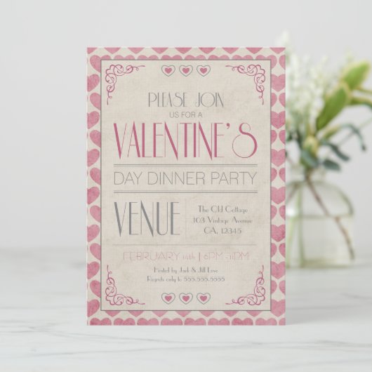 Invitation Dîner vintage de Saint-Valentin (Debout devant)