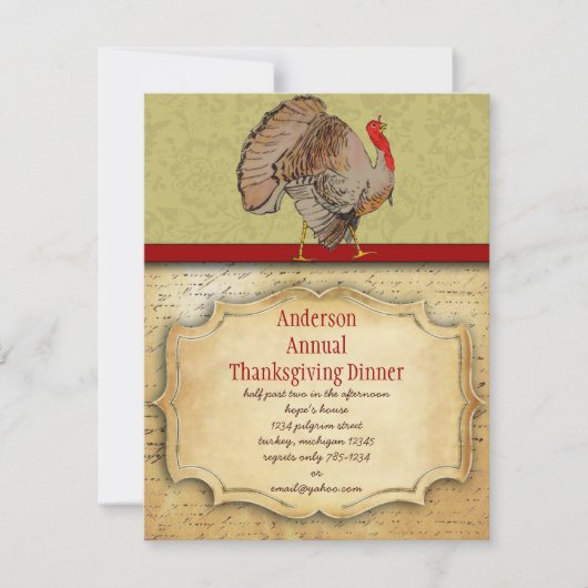 Invitation Dîner vintage traditionnel turc Thanksgiving (Devant)