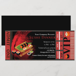 Invitation Dîner VIP de sushi noir et rouge élégant moderne