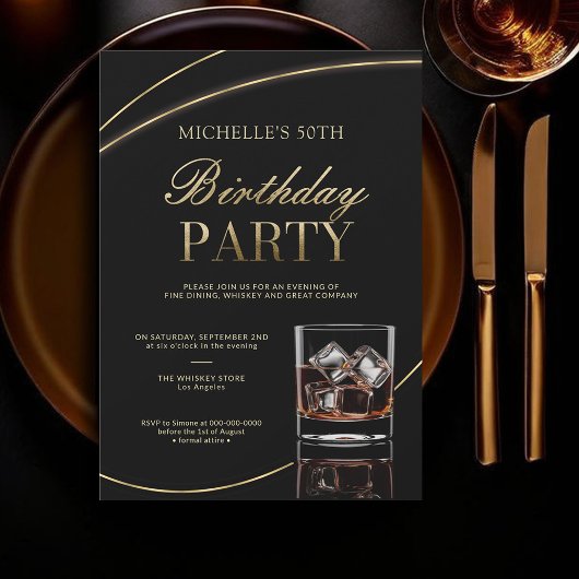 Invitation Dîner Whiskey Cocktails Calligraphie 50e anniversa